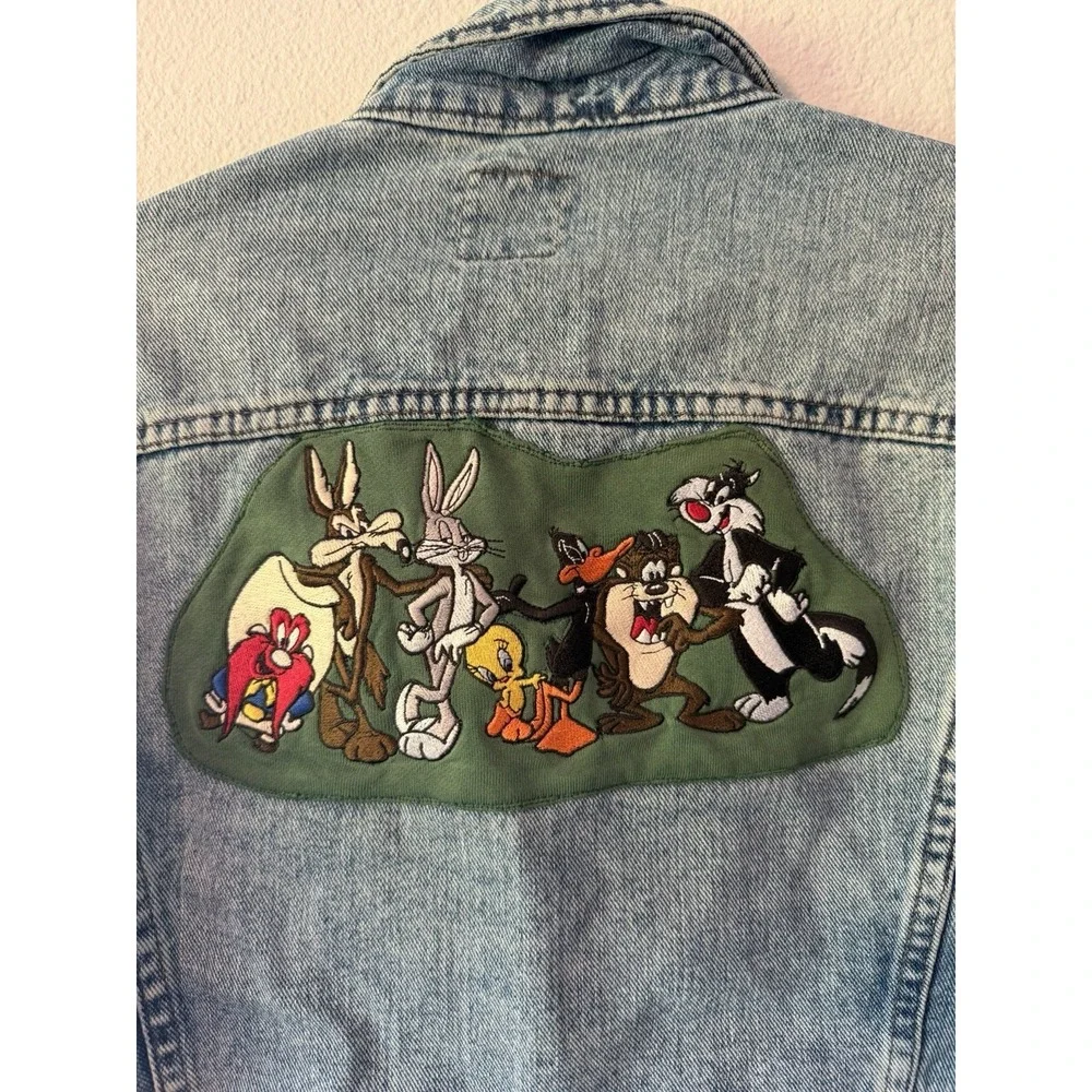 Vintage Lee Riveted Denim Trucker Jacket Mens XL Black Label 80s Looney Toons